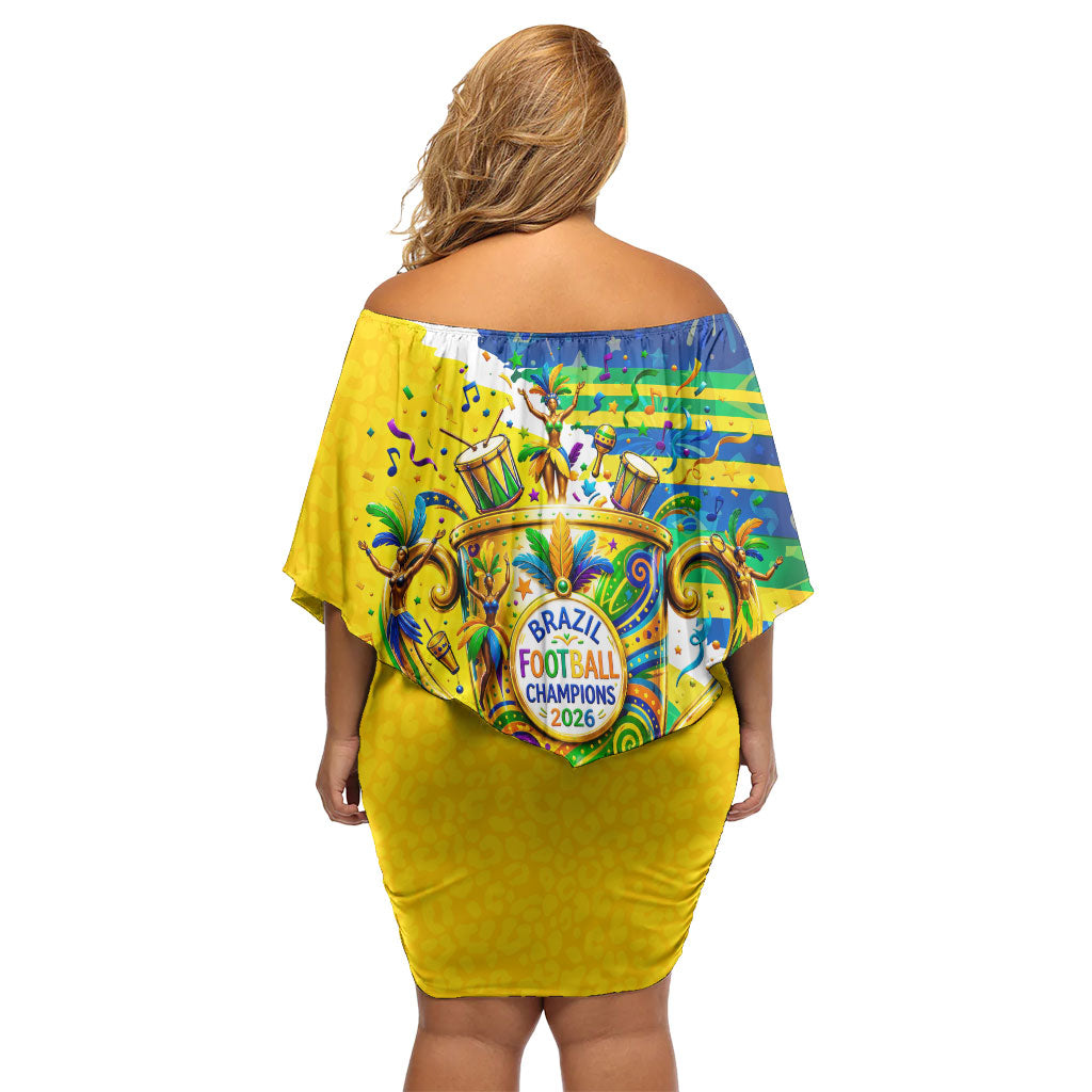 Brazil Football World Champions 2026 Off Shoulder Short Dress Brasil Futebol - Jaguar Mascot - Vibrant Carnival Style