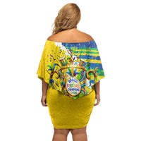 Brazil Football World Champions 2026 Off Shoulder Short Dress Brasil Futebol - Jaguar Mascot - Vibrant Carnival Style