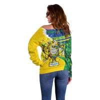 Brazil Football World Champions 2026 Off Shoulder Sweater Brasil Futebol - Jaguar Mascot - Vibrant Carnival Style
