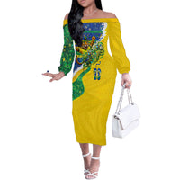 Brazil Football World Champions 2026 Off The Shoulder Long Sleeve Dress Brasil Futebol - Jaguar Mascot - Vibrant Carnival Style