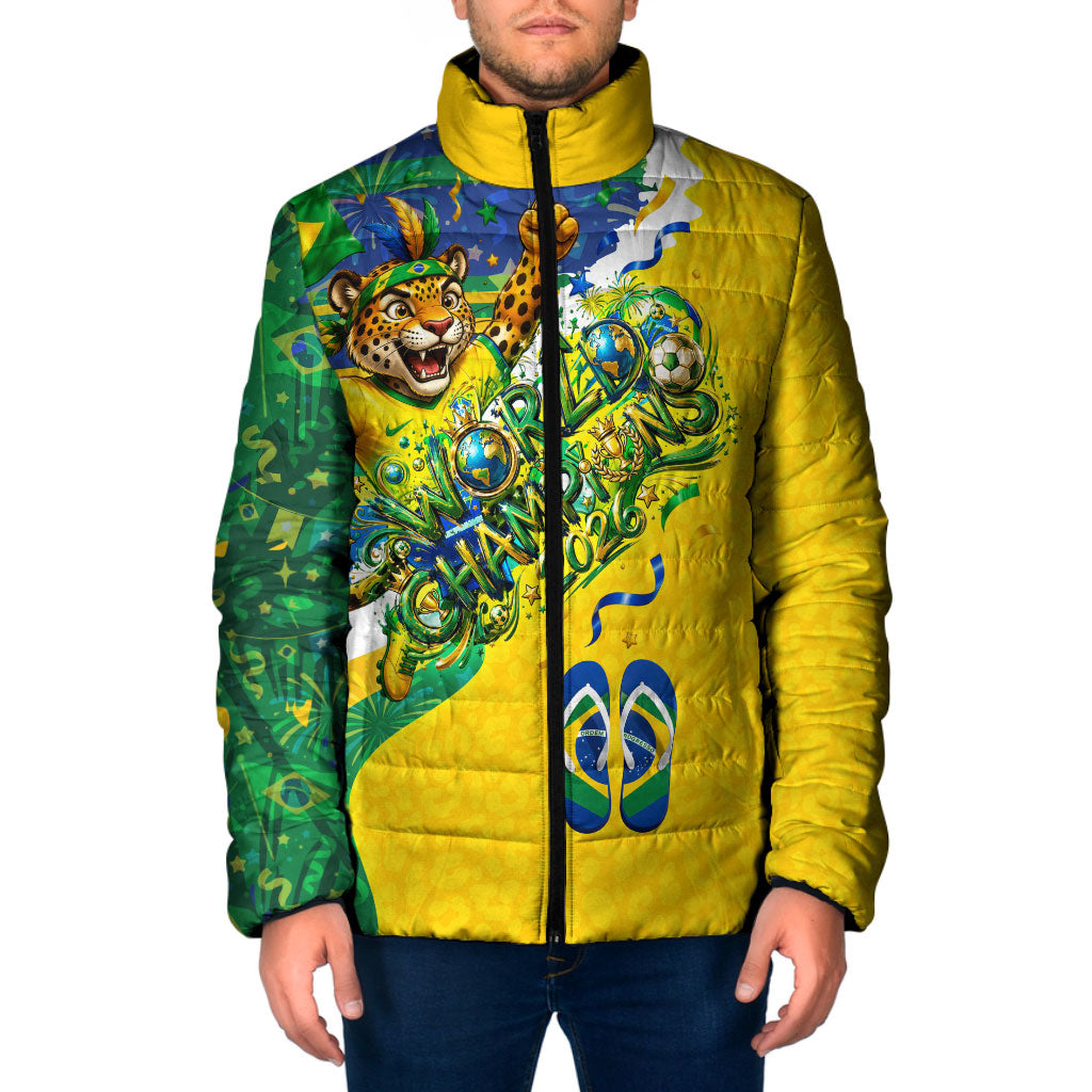 Brazil Football World Champions 2026 Padded Jacket Brasil Futebol - Jaguar Mascot - Vibrant Carnival Style
