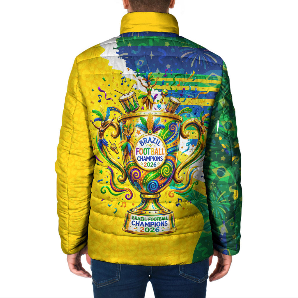 Brazil Football World Champions 2026 Padded Jacket Brasil Futebol - Jaguar Mascot - Vibrant Carnival Style