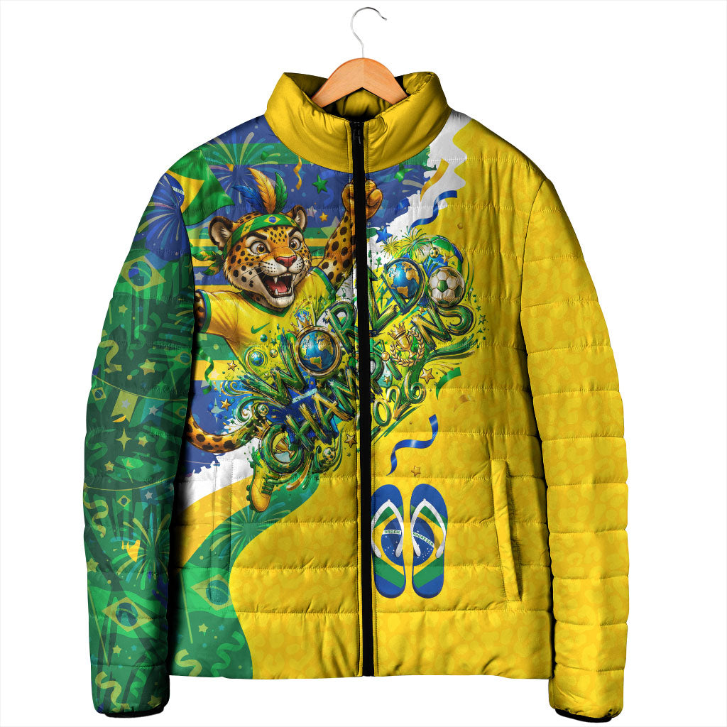 Brazil Football World Champions 2026 Padded Jacket Brasil Futebol - Jaguar Mascot - Vibrant Carnival Style