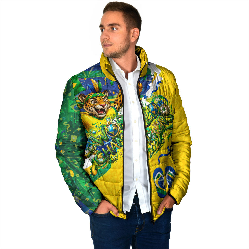 Brazil Football World Champions 2026 Padded Jacket Brasil Futebol - Jaguar Mascot - Vibrant Carnival Style