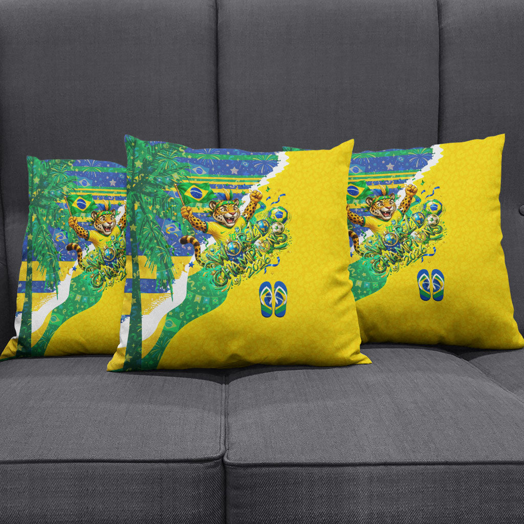Brazil Football World Champions 2026 Pillow Cover Brasil Futebol - Jaguar Mascot - Vibrant Carnival Style