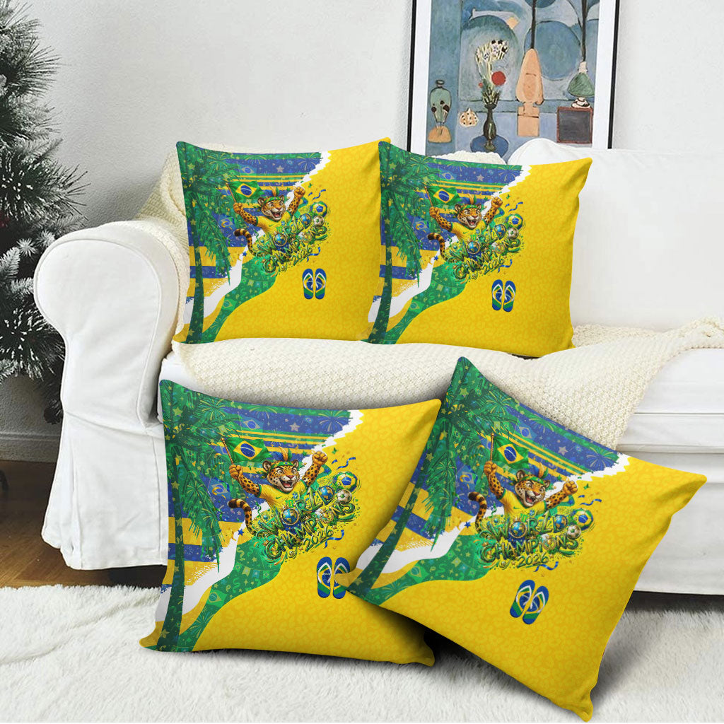 Brazil Football World Champions 2026 Pillow Cover Brasil Futebol - Jaguar Mascot - Vibrant Carnival Style