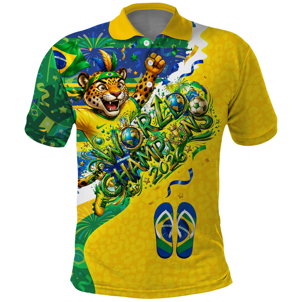 Brazil Football World Champions 2026 Polo Shirt Brasil Futebol - Jaguar Mascot - Vibrant Carnival Style