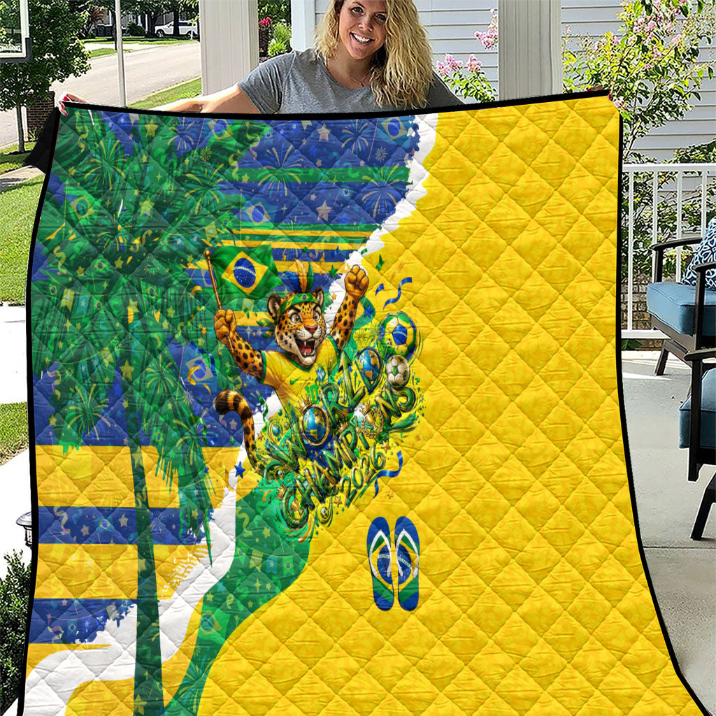 Brazil Football World Champions 2026 Quilt Brasil Futebol - Jaguar Mascot - Vibrant Carnival Style