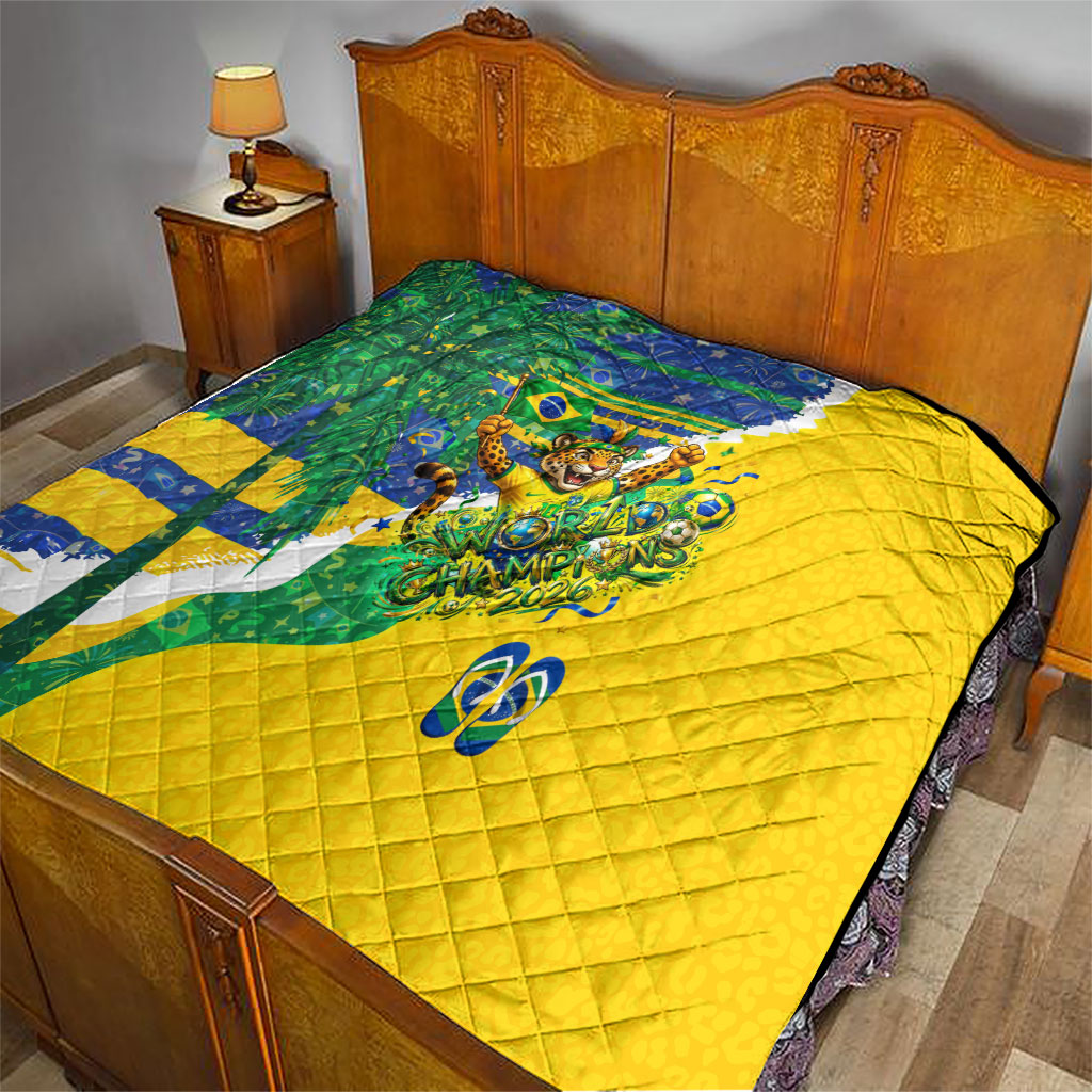 Brazil Football World Champions 2026 Quilt Brasil Futebol - Jaguar Mascot - Vibrant Carnival Style