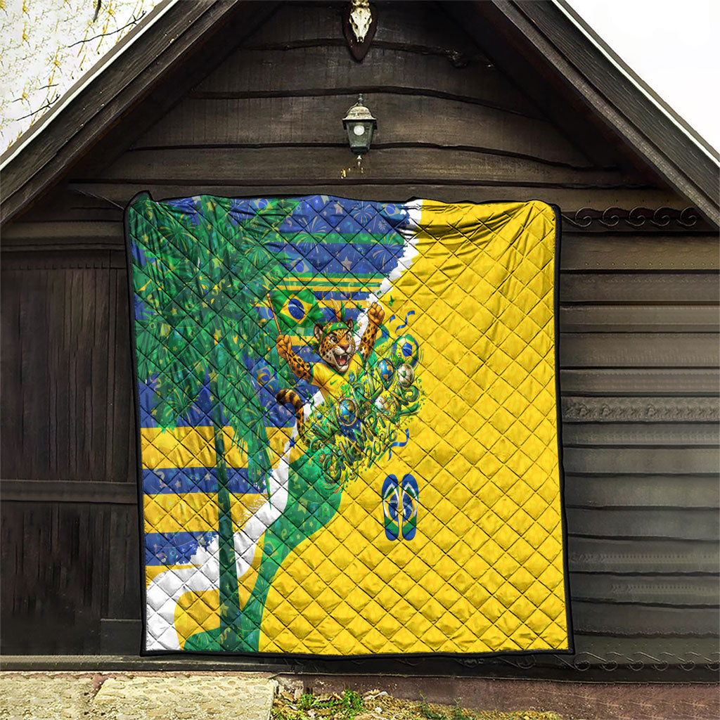Brazil Football World Champions 2026 Quilt Brasil Futebol - Jaguar Mascot - Vibrant Carnival Style