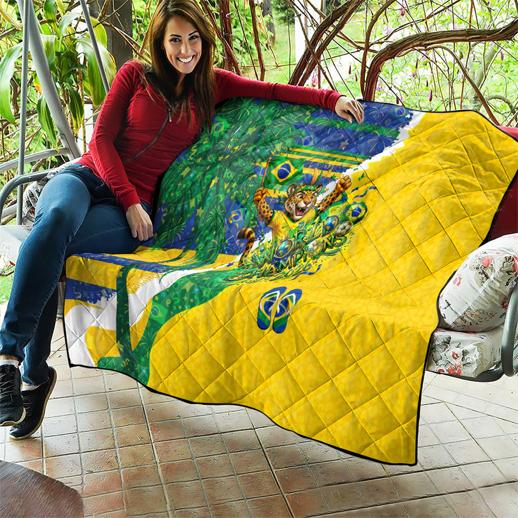 Brazil Football World Champions 2026 Quilt Brasil Futebol - Jaguar Mascot - Vibrant Carnival Style