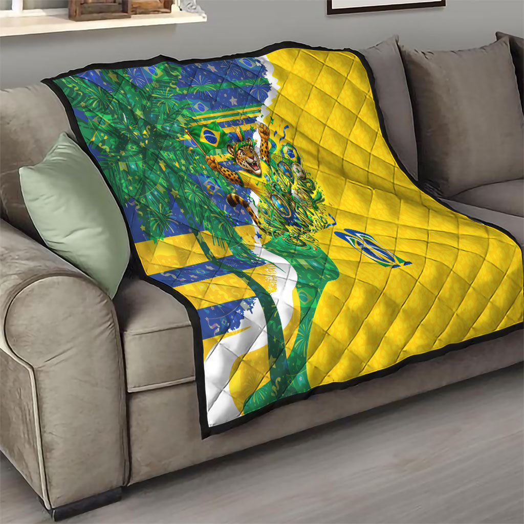 Brazil Football World Champions 2026 Quilt Brasil Futebol - Jaguar Mascot - Vibrant Carnival Style