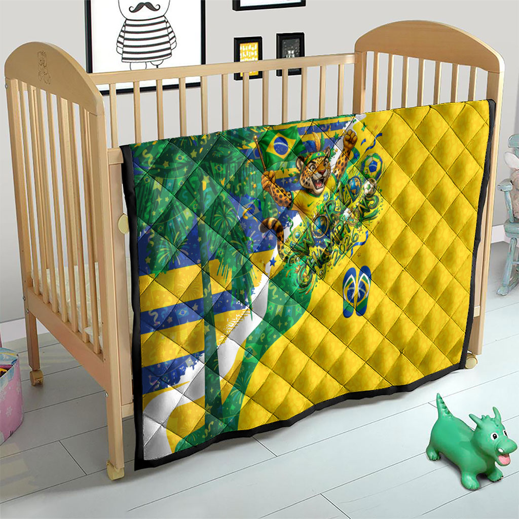 Brazil Football World Champions 2026 Quilt Brasil Futebol - Jaguar Mascot - Vibrant Carnival Style