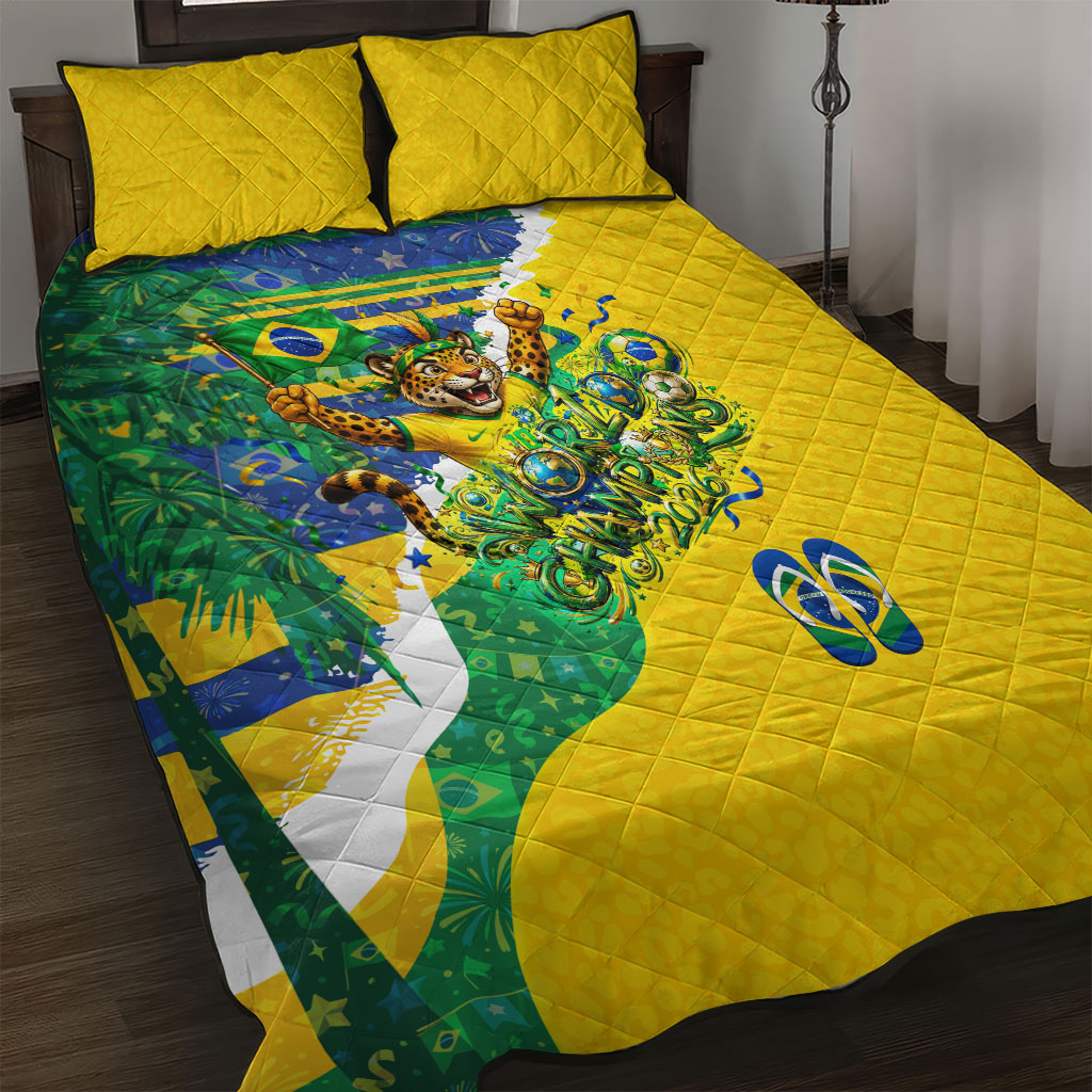 Brazil Football World Champions 2026 Quilt Bed Set Brasil Futebol - Jaguar Mascot - Vibrant Carnival Style
