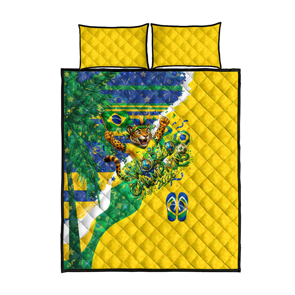 Brazil Football World Champions 2026 Quilt Bed Set Brasil Futebol - Jaguar Mascot - Vibrant Carnival Style
