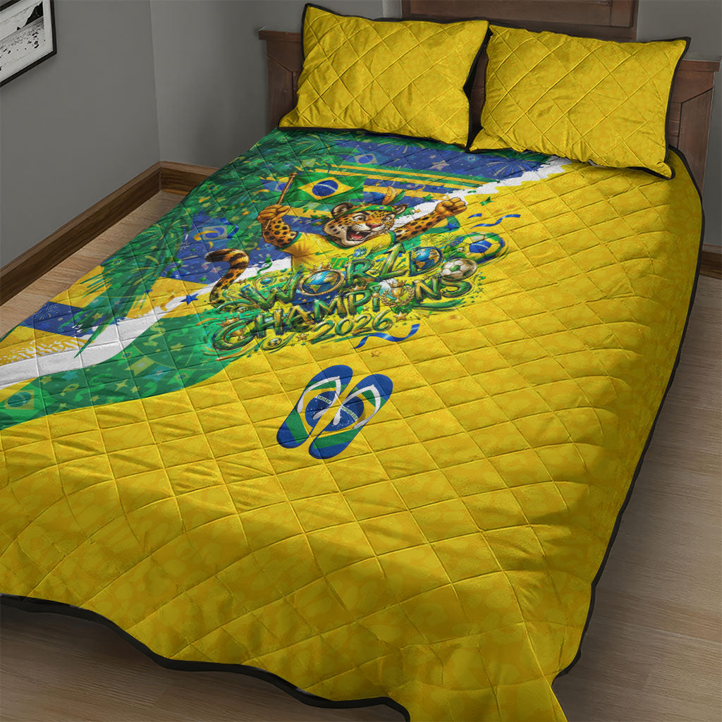 Brazil Football World Champions 2026 Quilt Bed Set Brasil Futebol - Jaguar Mascot - Vibrant Carnival Style