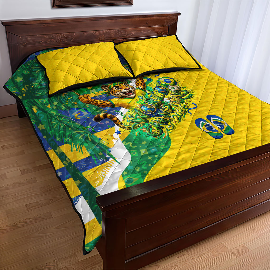 Brazil Football World Champions 2026 Quilt Bed Set Brasil Futebol - Jaguar Mascot - Vibrant Carnival Style