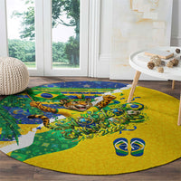 Brazil Football World Champions 2026 Round Carpet Brasil Futebol - Jaguar Mascot - Vibrant Carnival Style