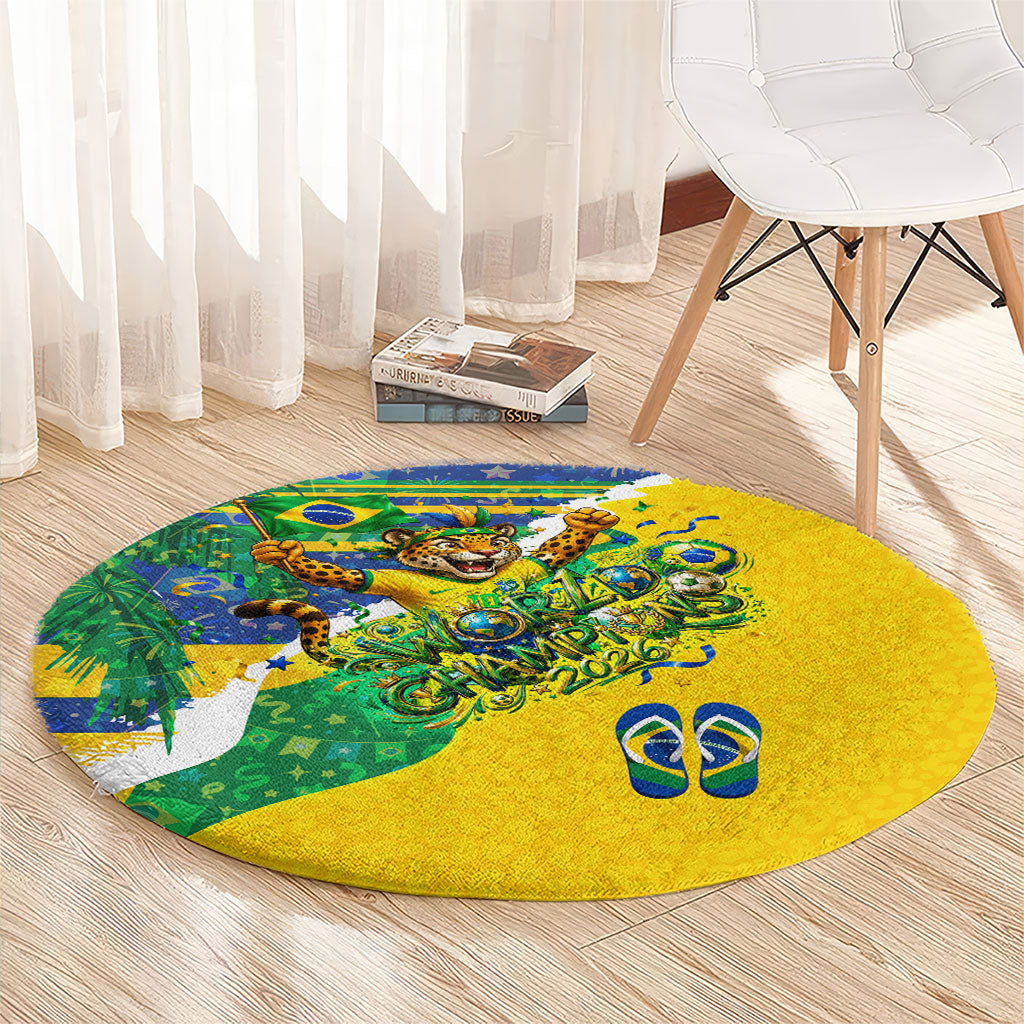 Brazil Football World Champions 2026 Round Carpet Brasil Futebol - Jaguar Mascot - Vibrant Carnival Style