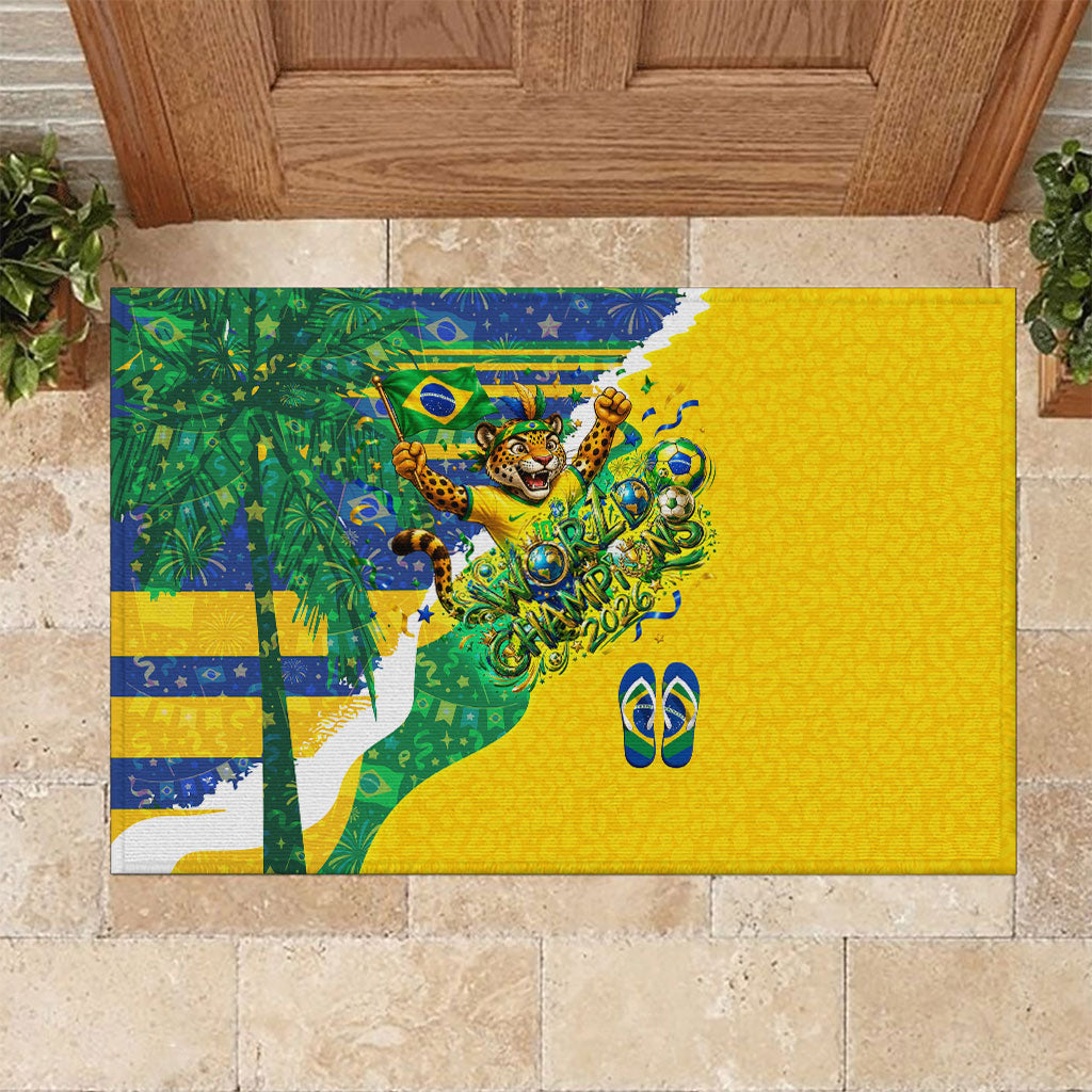 Brazil Football World Champions 2026 Rubber Doormat Brasil Futebol - Jaguar Mascot - Vibrant Carnival Style