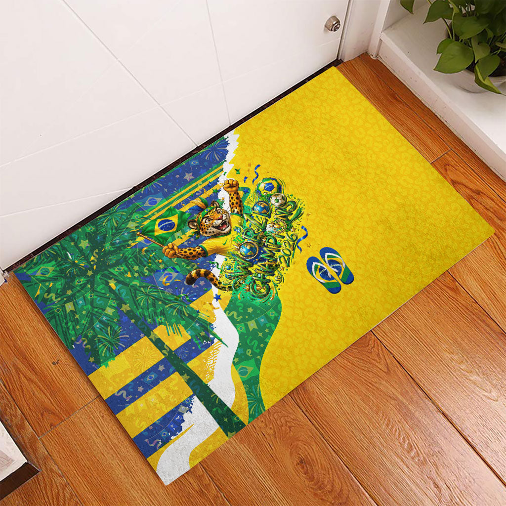 Brazil Football World Champions 2026 Rubber Doormat Brasil Futebol - Jaguar Mascot - Vibrant Carnival Style