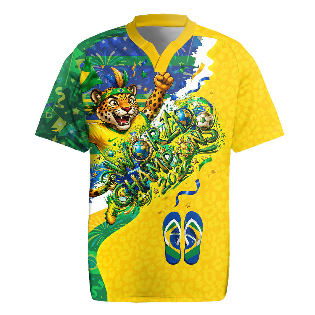 Brazil Football World Champions 2026 Rugby Jersey Brasil Futebol - Jaguar Mascot - Vibrant Carnival Style