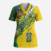 Brazil Football World Champions 2026 Scrub Top Brasil Futebol - Jaguar Mascot - Vibrant Carnival Style