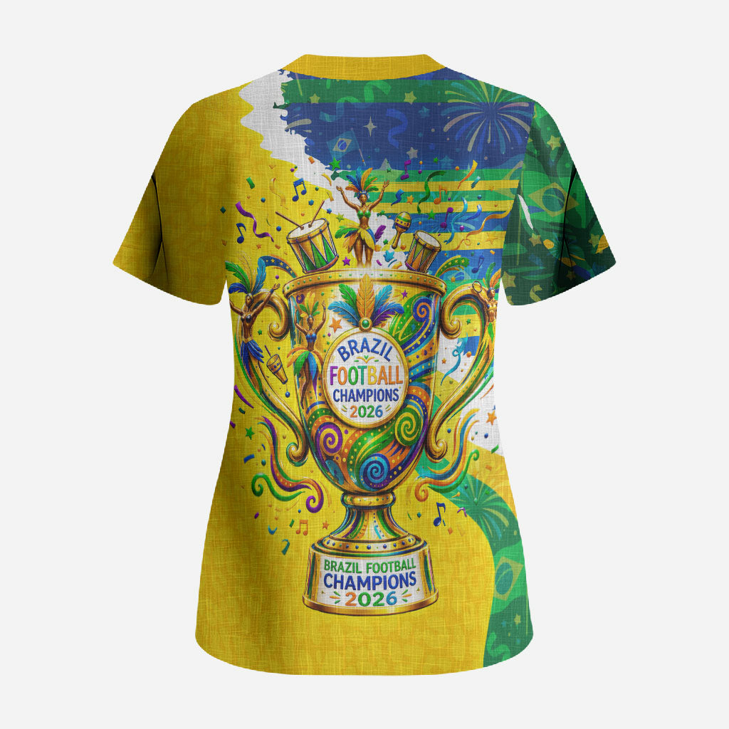 Brazil Football World Champions 2026 Scrub Top Brasil Futebol - Jaguar Mascot - Vibrant Carnival Style