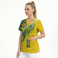 Brazil Football World Champions 2026 Scrub Top Brasil Futebol - Jaguar Mascot - Vibrant Carnival Style