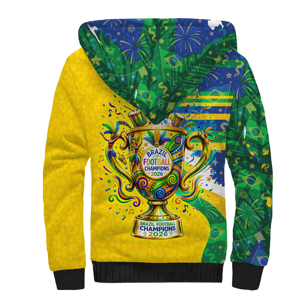 Brazil Football World Champions 2026 Sherpa Hoodie Brasil Futebol - Jaguar Mascot - Vibrant Carnival Style