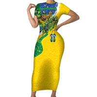 Brazil Football World Champions 2026 Short Sleeve Bodycon Dress Brasil Futebol - Jaguar Mascot - Vibrant Carnival Style