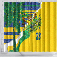Brazil Football World Champions 2026 Shower Curtain Brasil Futebol - Jaguar Mascot - Vibrant Carnival Style