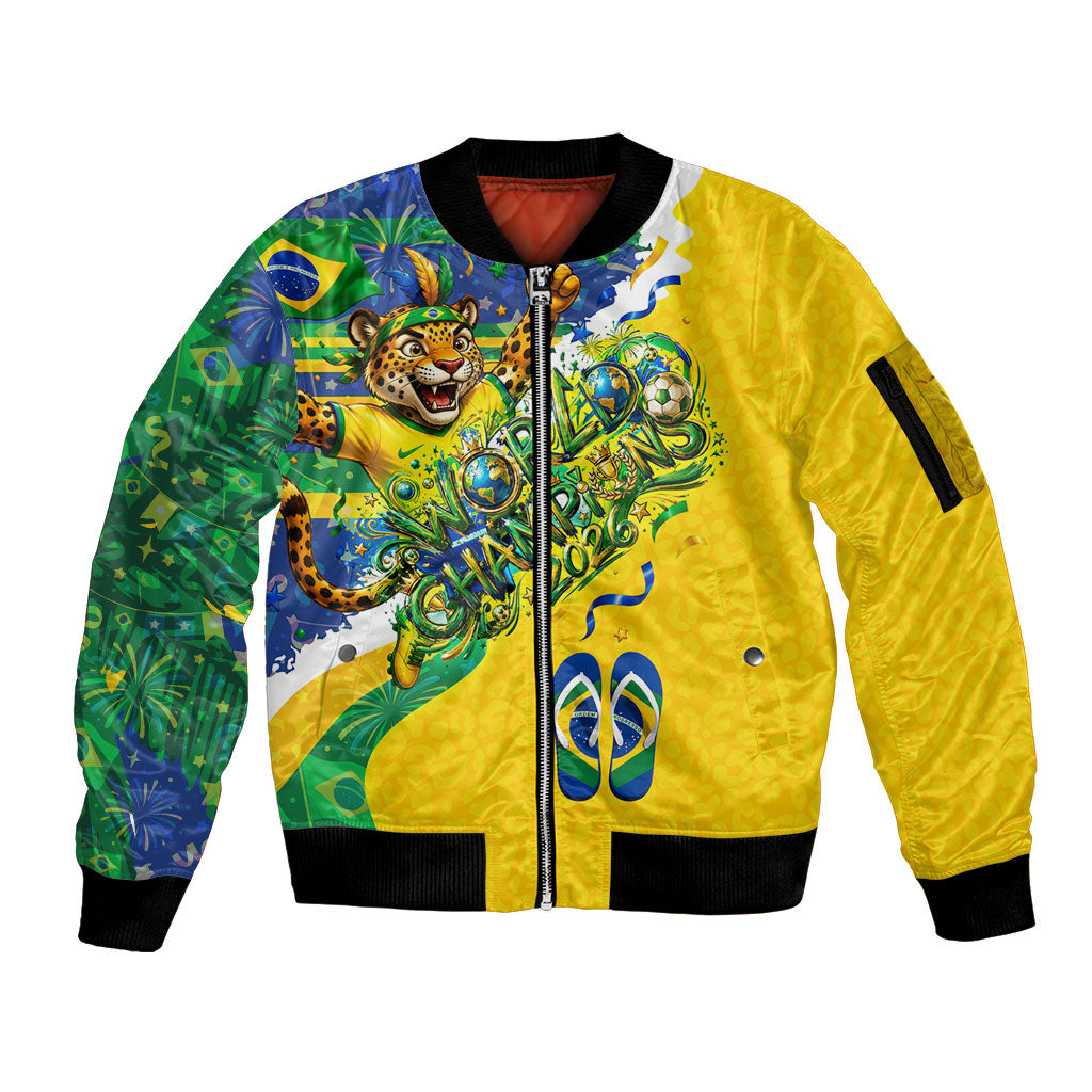 Brazil Football World Champions 2026 Sleeve Zip Bomber Jacket Brasil Futebol - Jaguar Mascot - Vibrant Carnival Style