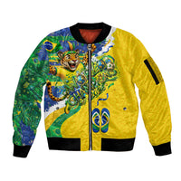 Brazil Football World Champions 2026 Sleeve Zip Bomber Jacket Brasil Futebol - Jaguar Mascot - Vibrant Carnival Style
