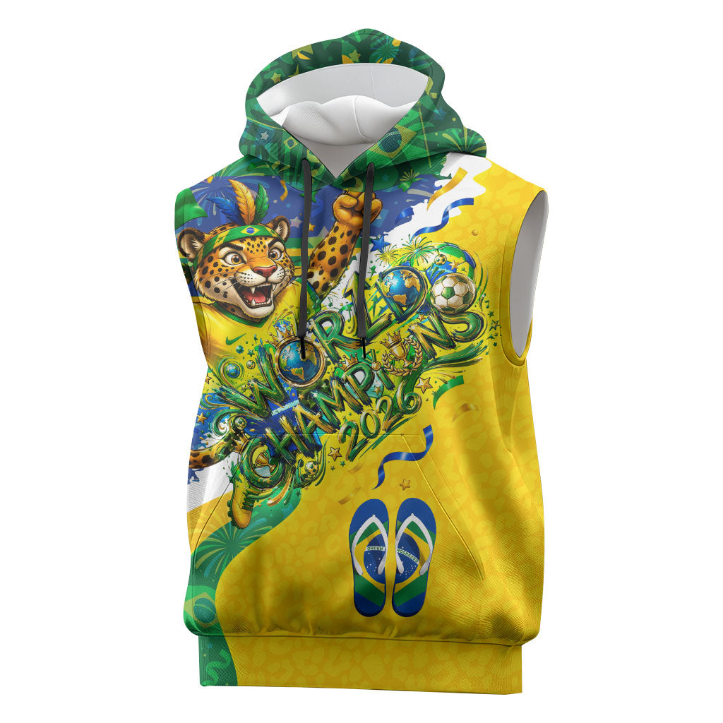 Brazil Football World Champions 2026 Sleeveless Hoodie Brasil Futebol - Jaguar Mascot - Vibrant Carnival Style