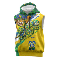 Brazil Football World Champions 2026 Sleeveless Hoodie Brasil Futebol - Jaguar Mascot - Vibrant Carnival Style