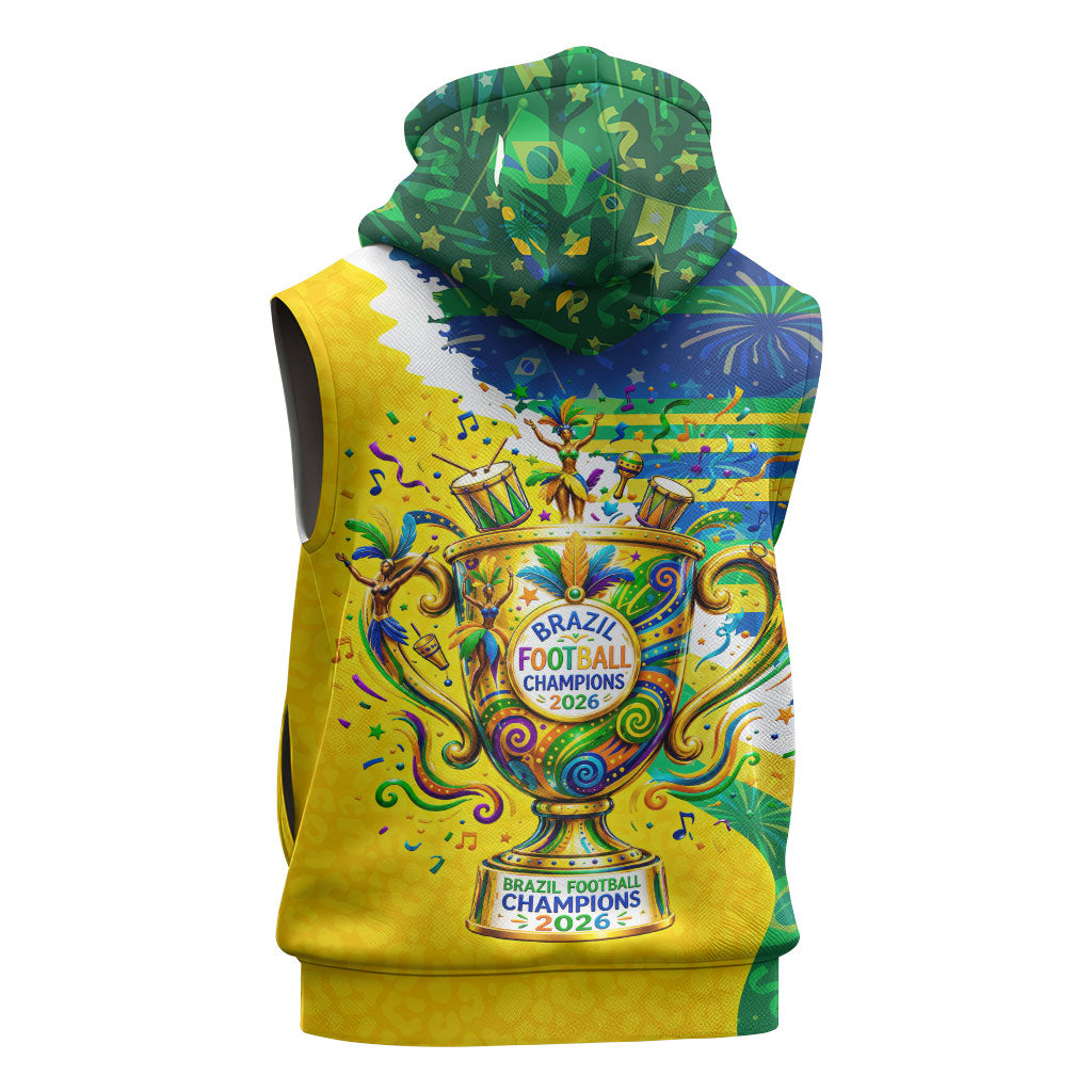 Brazil Football World Champions 2026 Sleeveless Hoodie Brasil Futebol - Jaguar Mascot - Vibrant Carnival Style