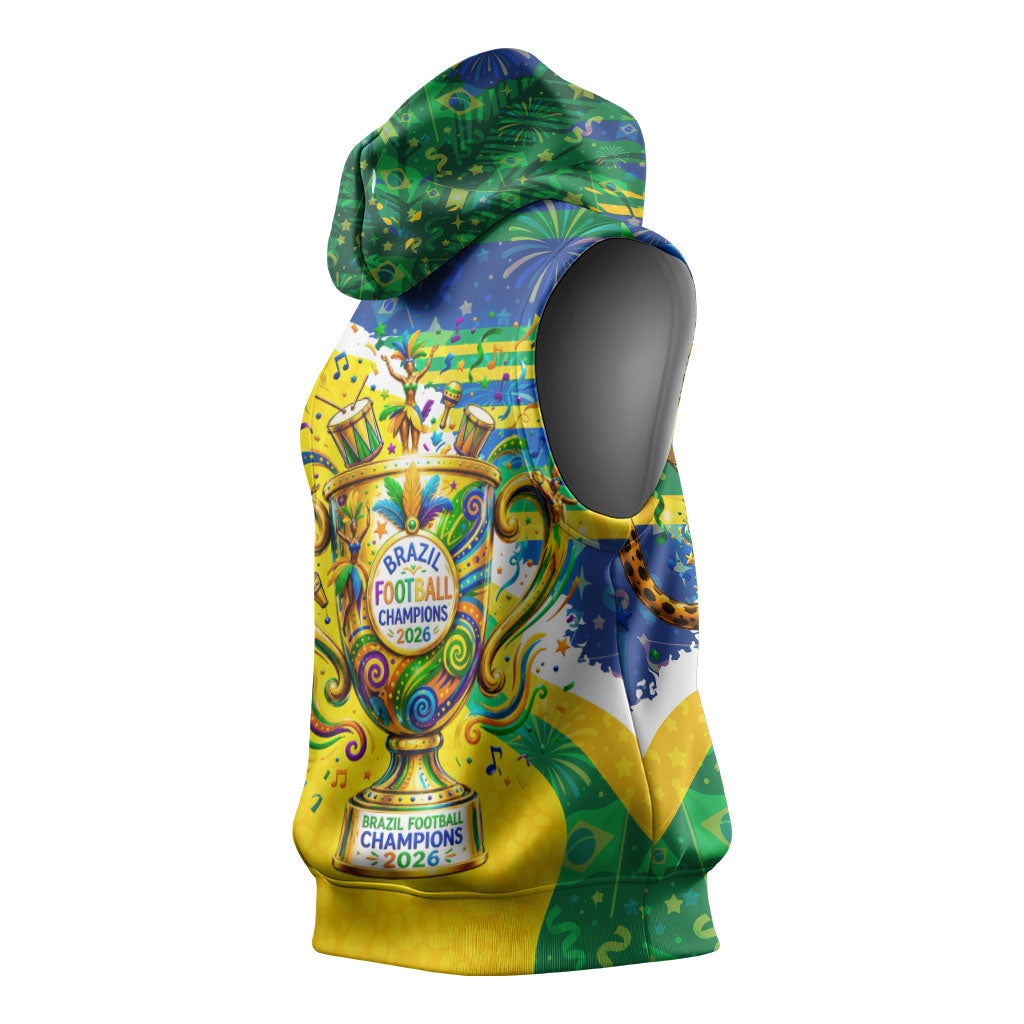 Brazil Football World Champions 2026 Sleeveless Hoodie Brasil Futebol - Jaguar Mascot - Vibrant Carnival Style