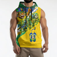 Brazil Football World Champions 2026 Sleeveless Hoodie Brasil Futebol - Jaguar Mascot - Vibrant Carnival Style