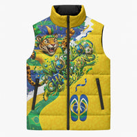 Brazil Football World Champions 2026 Sleeveless Puffer Jacket Brasil Futebol - Jaguar Mascot - Vibrant Carnival Style