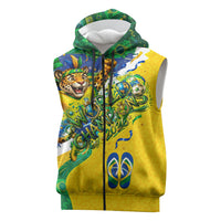 Brazil Football World Champions 2026 Sleeveless Zip Hoodie Brasil Futebol - Jaguar Mascot - Vibrant Carnival Style