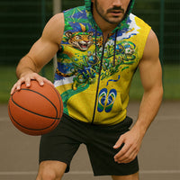 Brazil Football World Champions 2026 Sleeveless Zip Hoodie Brasil Futebol - Jaguar Mascot - Vibrant Carnival Style
