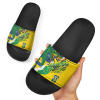 Brazil Football World Champions 2026 Slide Sandals Brasil Futebol - Jaguar Mascot - Vibrant Carnival Style