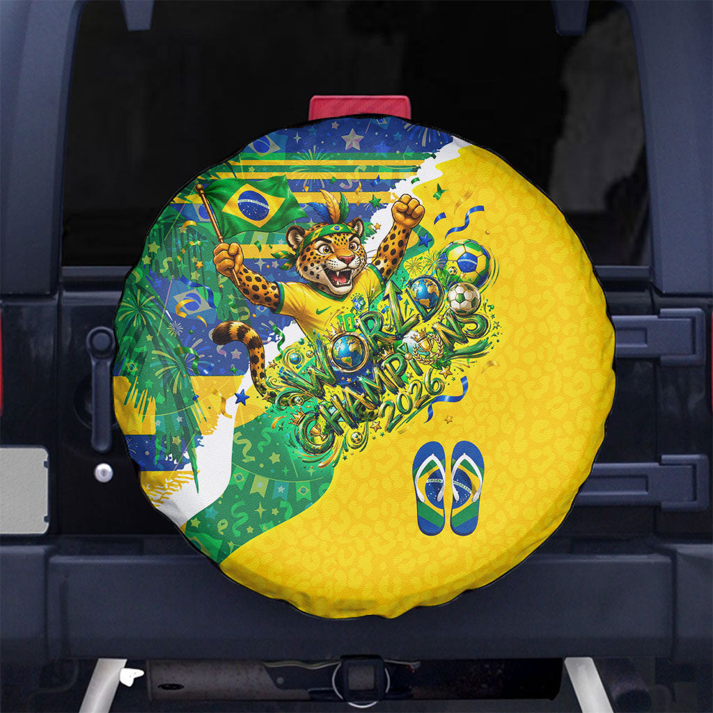 Brazil Football World Champions 2026 Spare Tire Cover Brasil Futebol - Jaguar Mascot - Vibrant Carnival Style