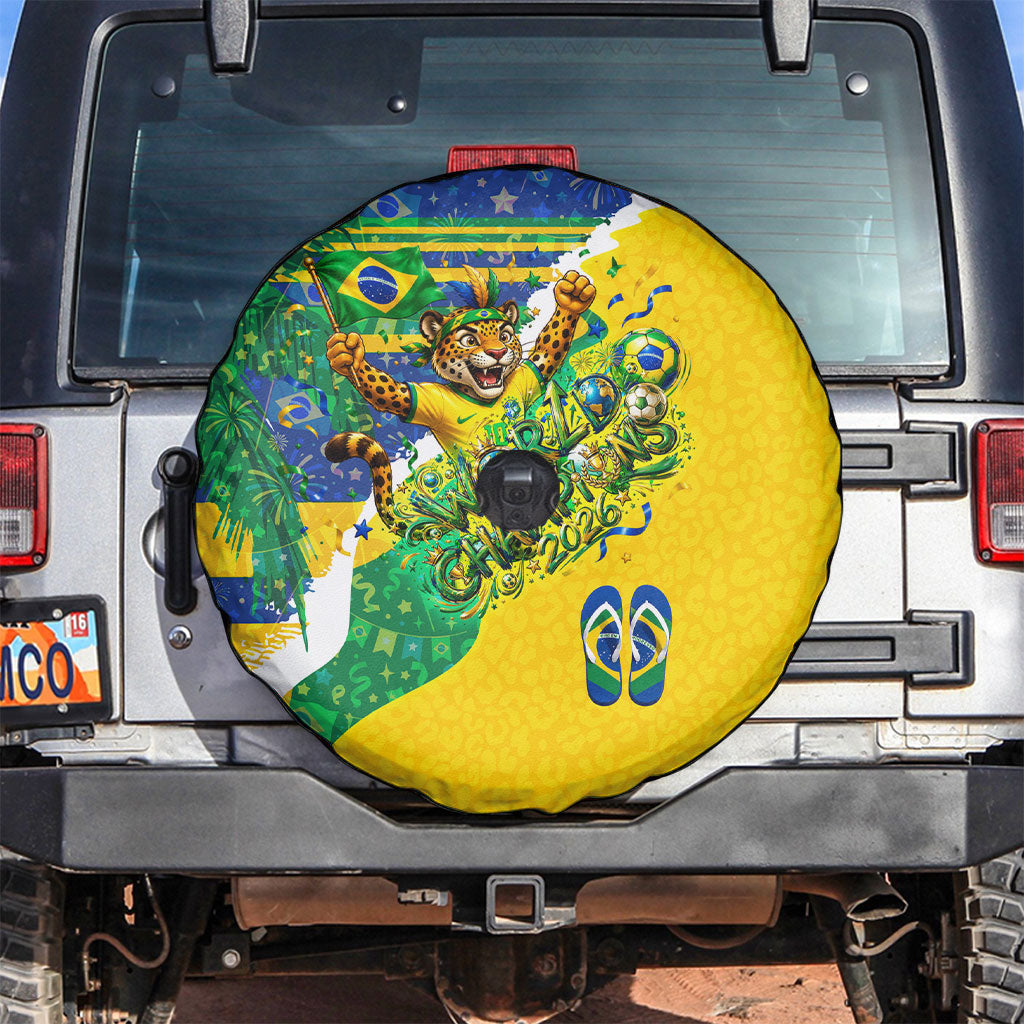 Brazil Football World Champions 2026 Spare Tire Cover Brasil Futebol - Jaguar Mascot - Vibrant Carnival Style
