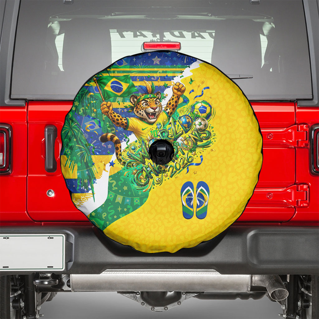 Brazil Football World Champions 2026 Spare Tire Cover Brasil Futebol - Jaguar Mascot - Vibrant Carnival Style
