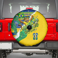 Brazil Football World Champions 2026 Spare Tire Cover Brasil Futebol - Jaguar Mascot - Vibrant Carnival Style