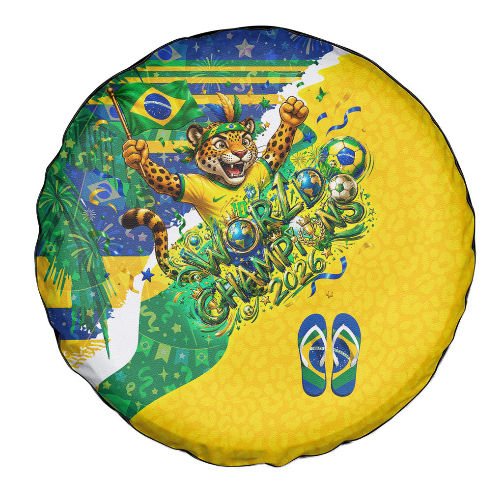 Brazil Football World Champions 2026 Spare Tire Cover Brasil Futebol - Jaguar Mascot - Vibrant Carnival Style