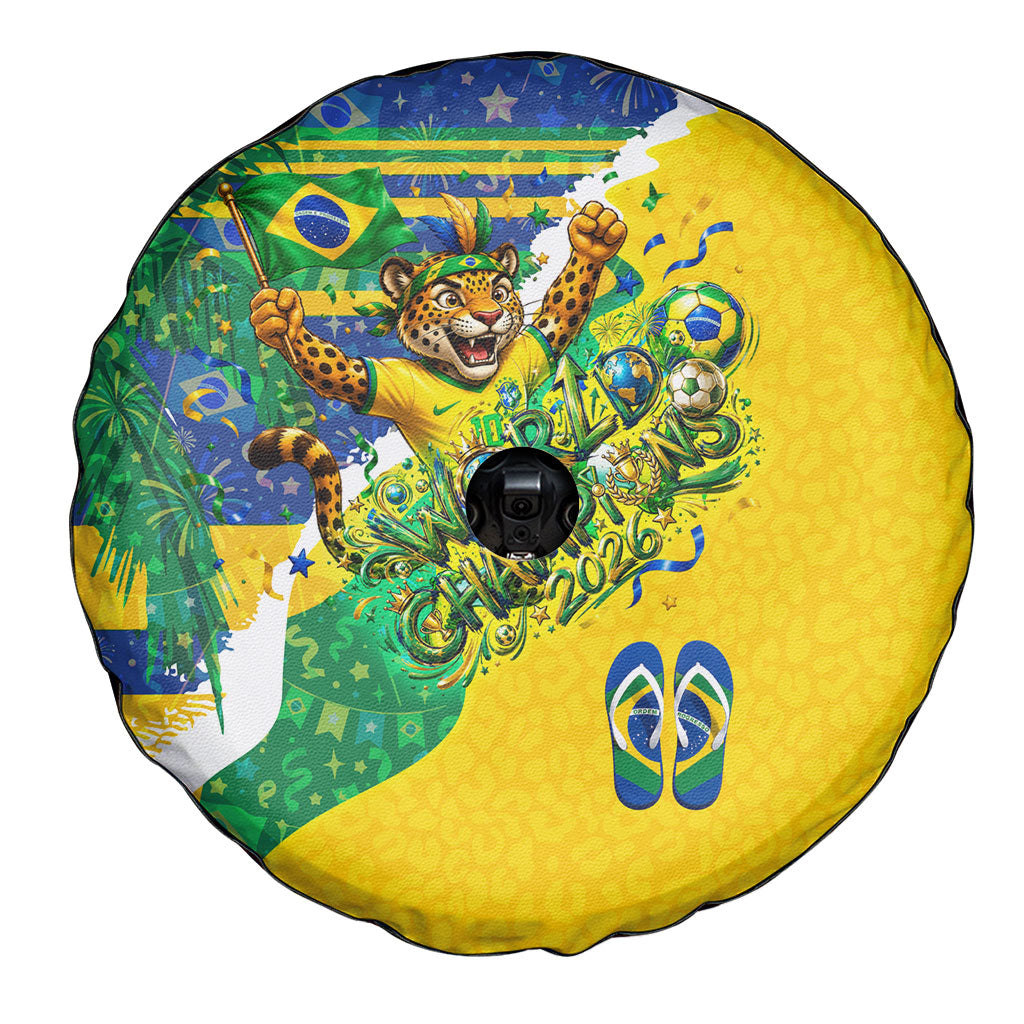 Brazil Football World Champions 2026 Spare Tire Cover Brasil Futebol - Jaguar Mascot - Vibrant Carnival Style