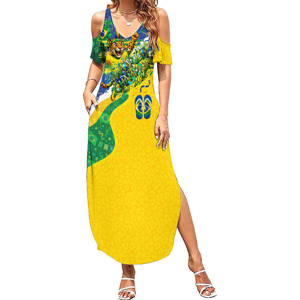 Brazil Football World Champions 2026 Summer Maxi Dress Brasil Futebol - Jaguar Mascot - Vibrant Carnival Style